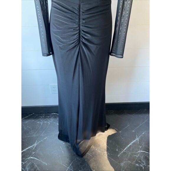 Betsy & Adam Women's Long Sheer Sleeve Mock NeckStretch Scuba Crepe Sheath Gown - Picture 9 of 14